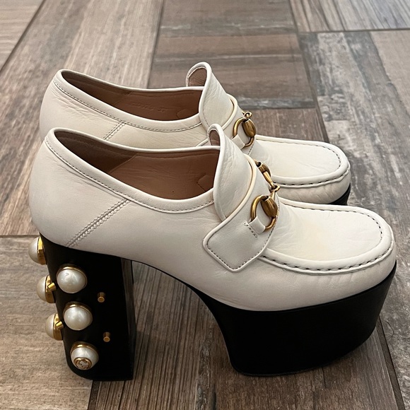 Gucci Vegas White Pearl Studded Platform Loafer size 37 - Picture 6 of 13